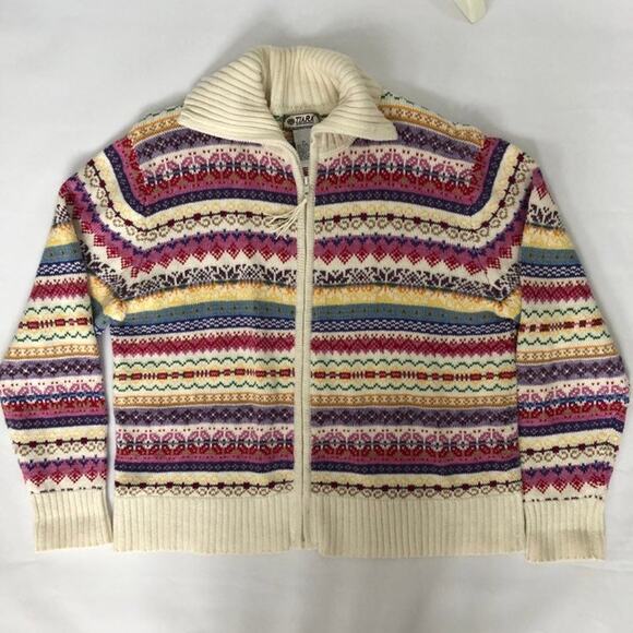 Tiara International Striped Cardigan Sweater Zip Front Women XL Tassel Pull READ - Picture 3 of 16